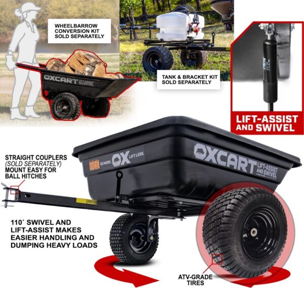 Crewman 15 cu. ft. - 17 cu. ft. Lift-Assist and Swivel ATV Dump Cart with ZTR-Grade OTR Tires