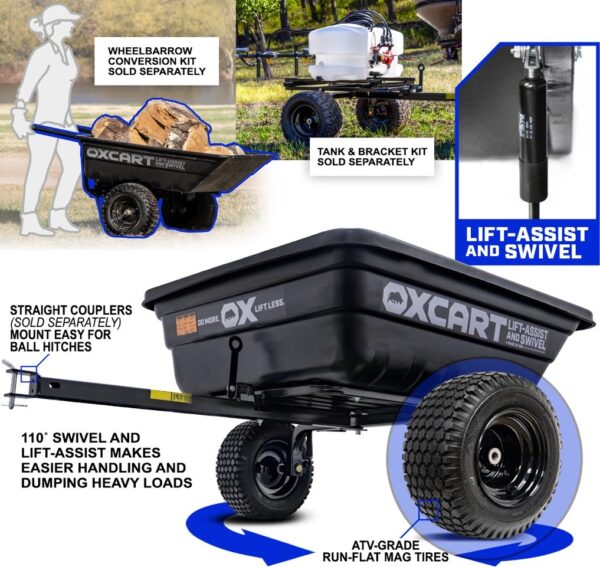 PRO-Grade Crewman 15-17 cu. ft. Lift-Assist and Swivel Dump Cart w Run-Flat ATV-Grade MAG Tires